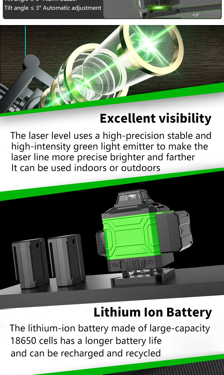 8/12 Line Green Laser Level 360° Self-Leveling Cross Line Tool Horizontal Vertical Measuring for Construction & DIY