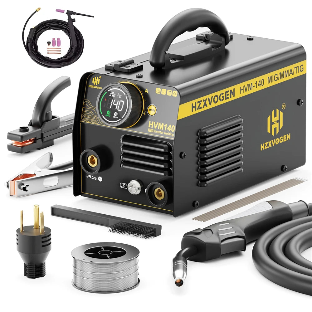 HZXVOGEN HVM140 3 in 1 Semi-Automatic Inverter Mig Welding Machine MMA/Gasless MIG/Lift TIG IGBT Non Gas Welder Synergy Tool