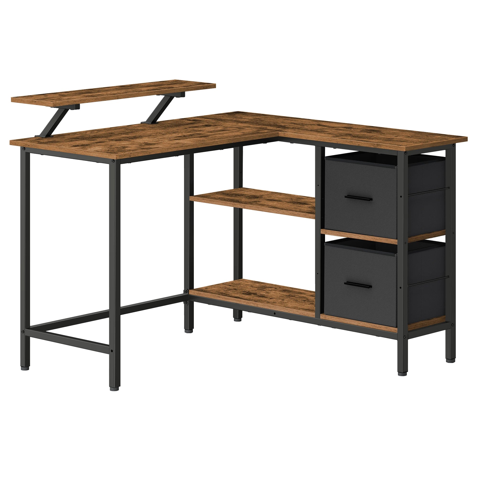 VASAGLE L-Shaped Desk with 2 Spacious Drawers, Gaming Desk with Monitor Stand, Corner Desk, Computer Desk