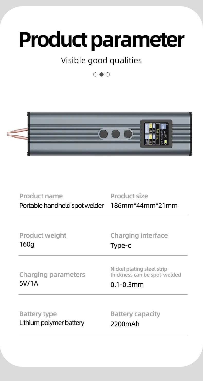PSW01 Handheld Digital Spot Welder with 11-Level Adjustment & Dual Pulse for 18650 Battery Nickel Strip Welding