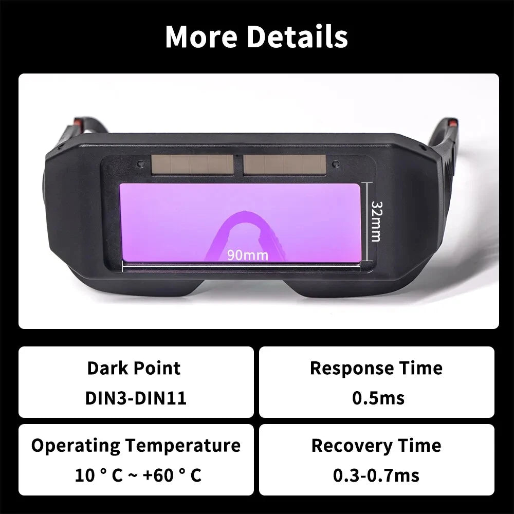 Lunettes de soudure auto-obscurcissantes solaires ultra-légères 60g compatibles TIG MIG MMA — zone-bricolage.com