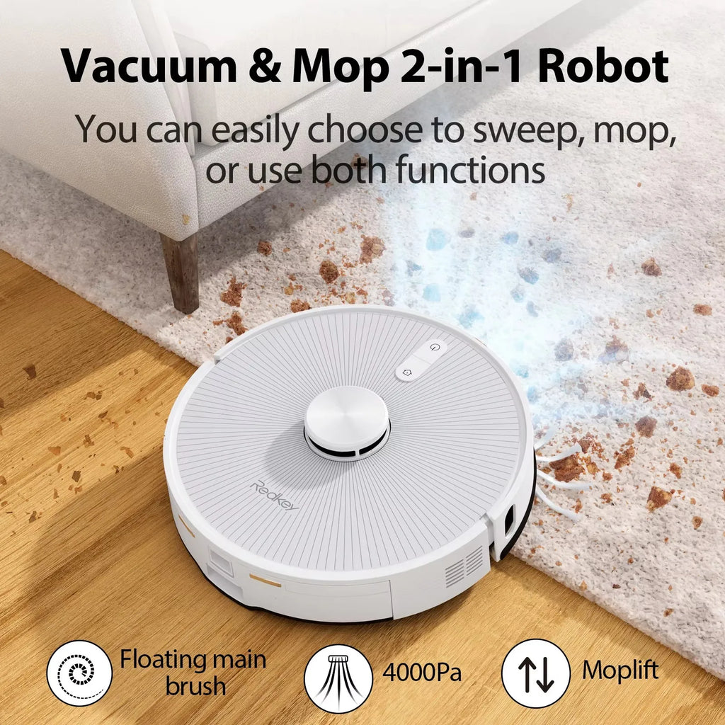 Redkey R10 Robot Vacuum Cleaner 2-in-1 Auto Vacuum Mop Wiping Function LiDAR Navigation Strong 4000Pa Suction Power 4 L Dust Bag