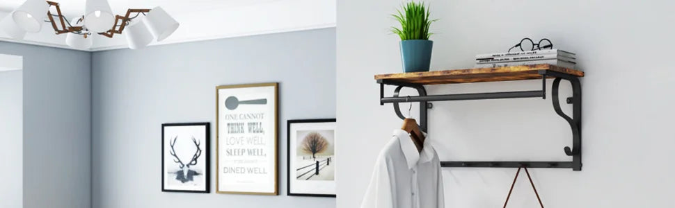 VASAGLE Industrial Wall Mounted Coat Rack with Shelf, 5 Hooks, Hanging Bar, for Hallway, Bathroom, Living Room