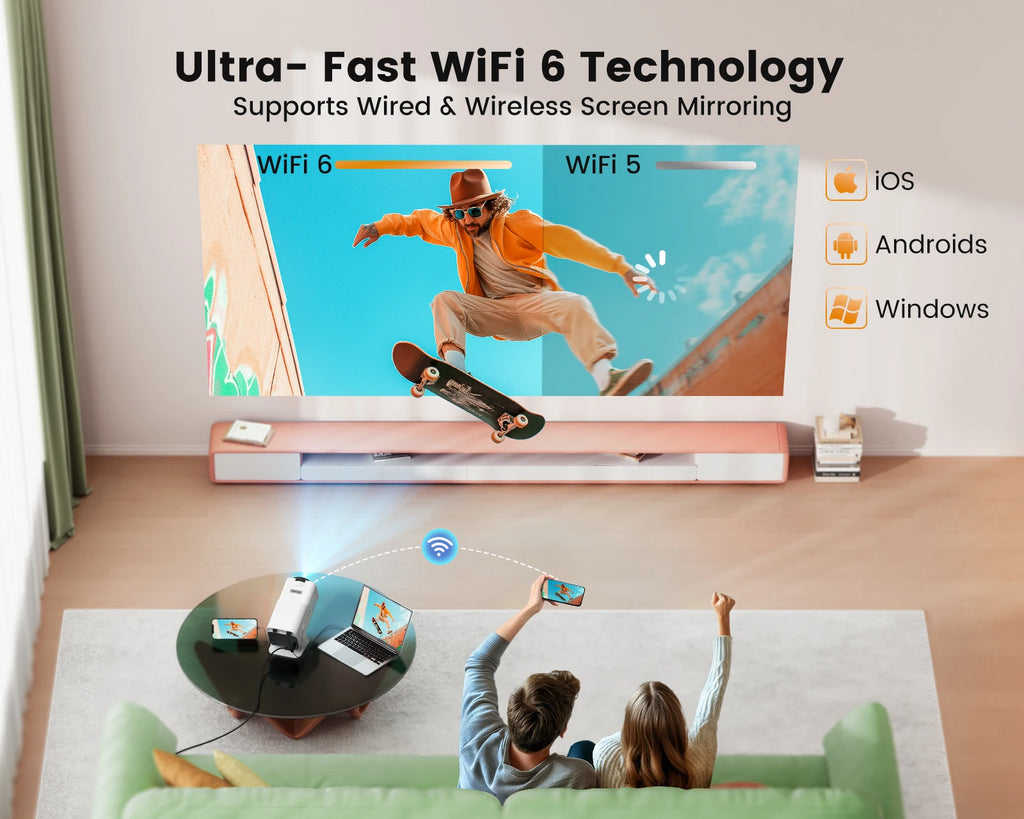 TOPTRO Mini Portable Projector 4K Support 20000 Lumens Full HD 1080P Native 270° Rotating Projector Home Theater Projector
