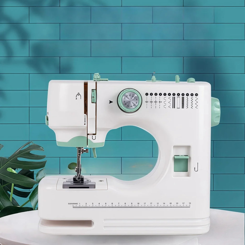 portable Sewing Machine for Beginners with 12 Stitches Pattern LED Light Foot Pedal Double Thread Sewing Kits  Plugged In 220V