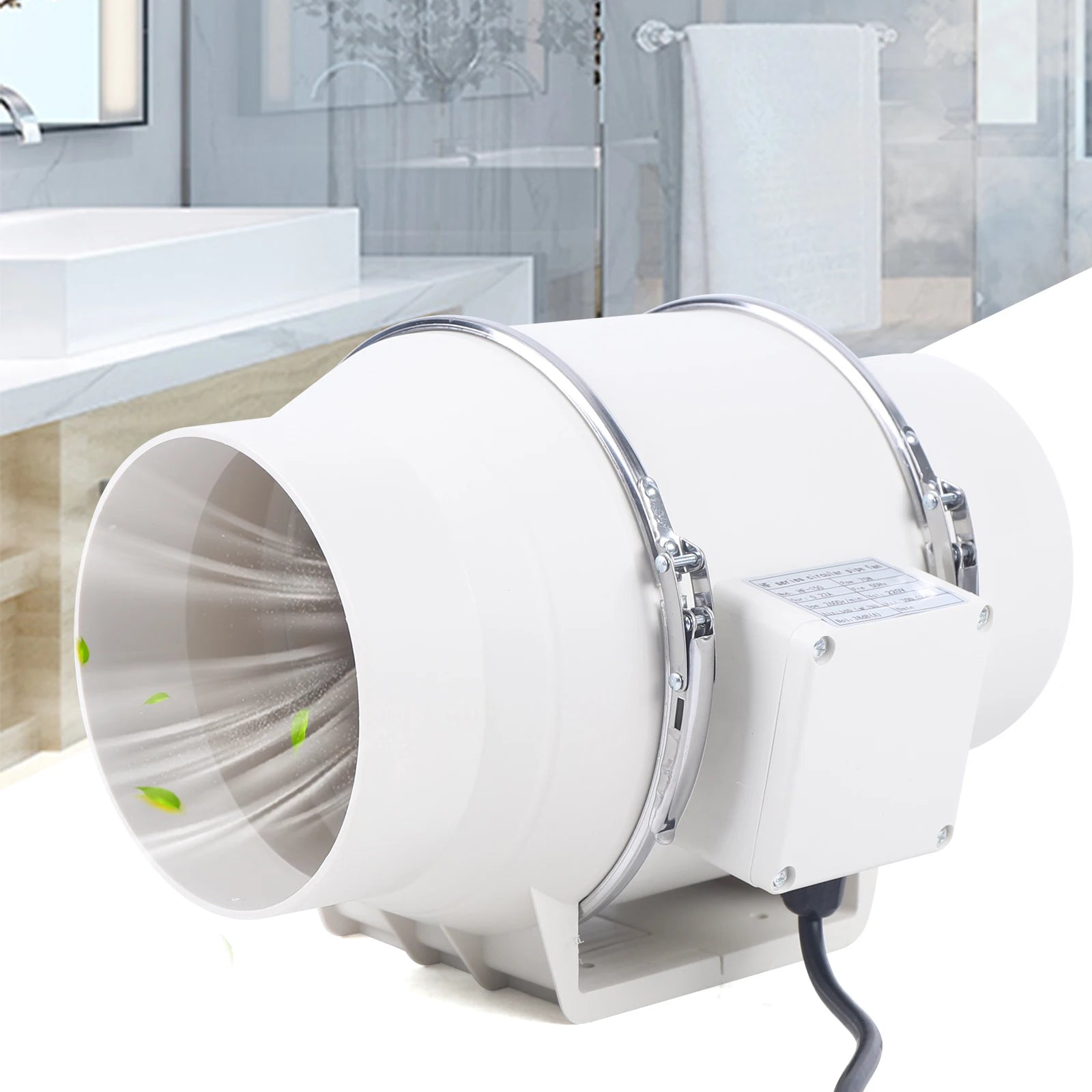 220V Exhaust Fan Silent Duct Ventilation Fan 2600RPM Duct Fan Pipe Extractor for Kitchen Bathroom Toilet (HF-100/HF-150/HF-200)