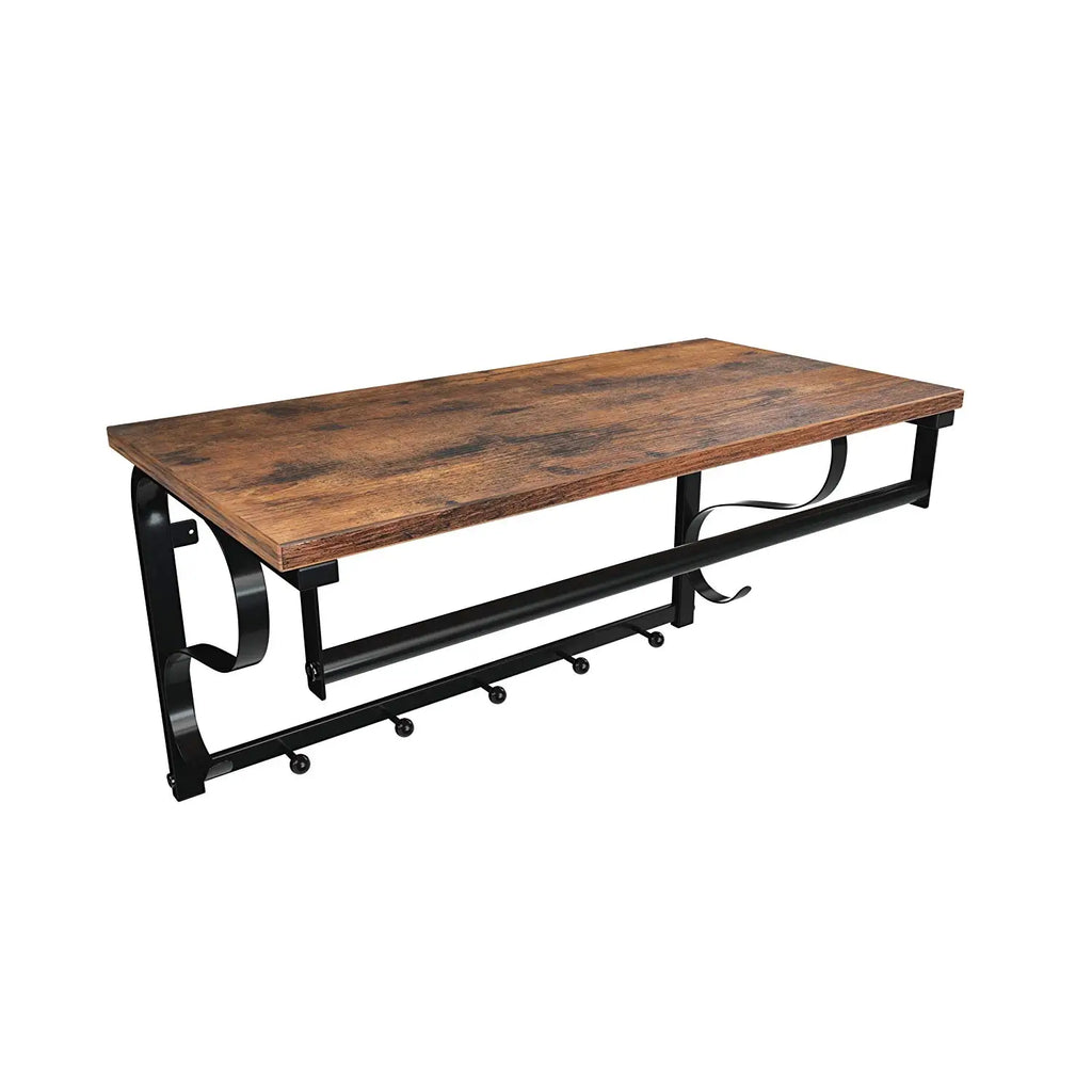 VASAGLE Industrial Wall Mounted Coat Rack with Shelf, 5 Hooks, Hanging Bar, for Hallway, Bathroom, Living Room