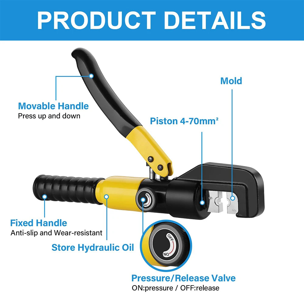 YQK-70 Hydraulic Crimping Tools 10T Cable Lug Crimper Plier Hand Hydraulic Compression Tool Electrical Terminal Cable Wire Tool
