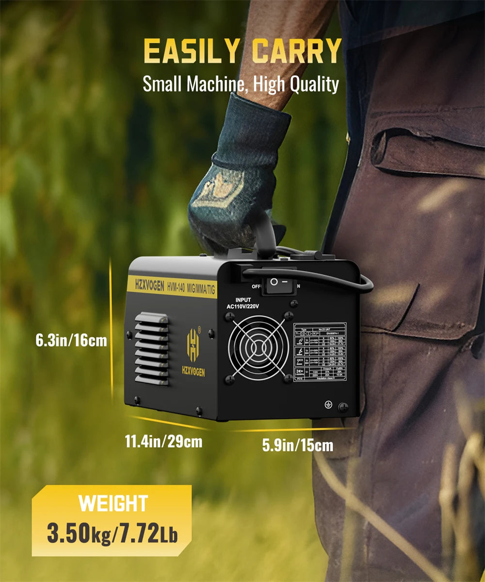 HZXVOGEN HVM140 3 in 1 Semi-Automatic Inverter Mig Welding Machine MMA/Gasless MIG/Lift TIG IGBT Non Gas Welder Synergy Tool