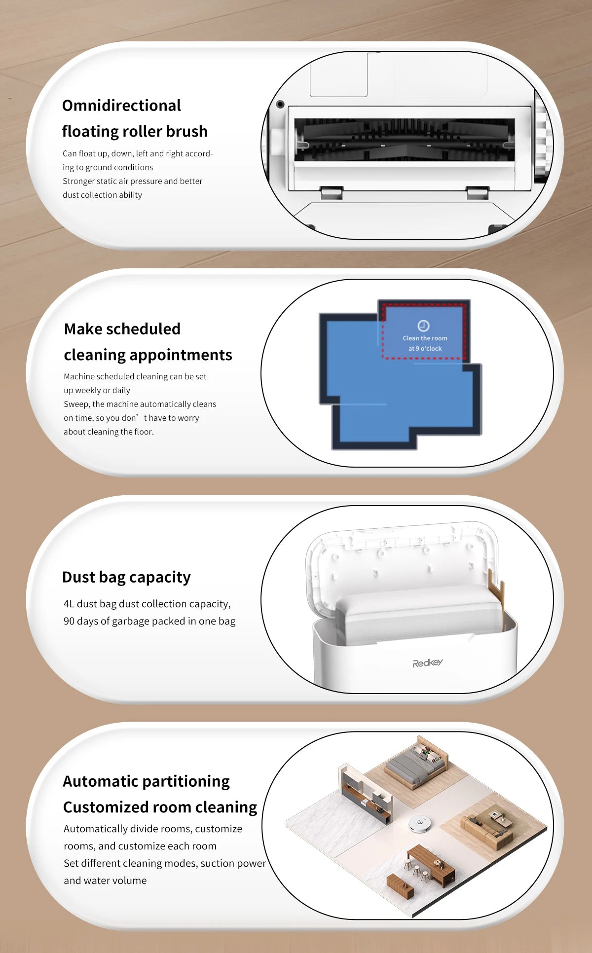 Redkey R10 Robot Vacuum Cleaner 2-in-1 Auto Vacuum Mop Wiping Function LiDAR Navigation Strong 4000Pa Suction Power 4 L Dust Bag