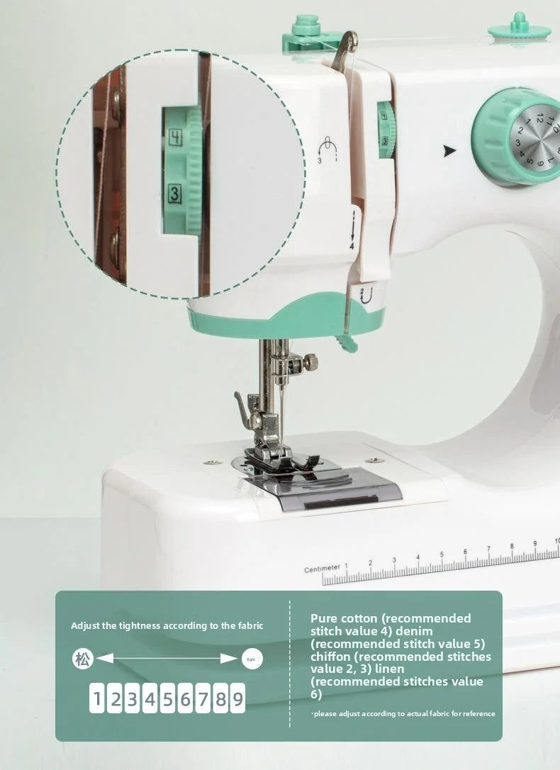 portable Sewing Machine for Beginners with 12 Stitches Pattern LED Light Foot Pedal Double Thread Sewing Kits  Plugged In 220V