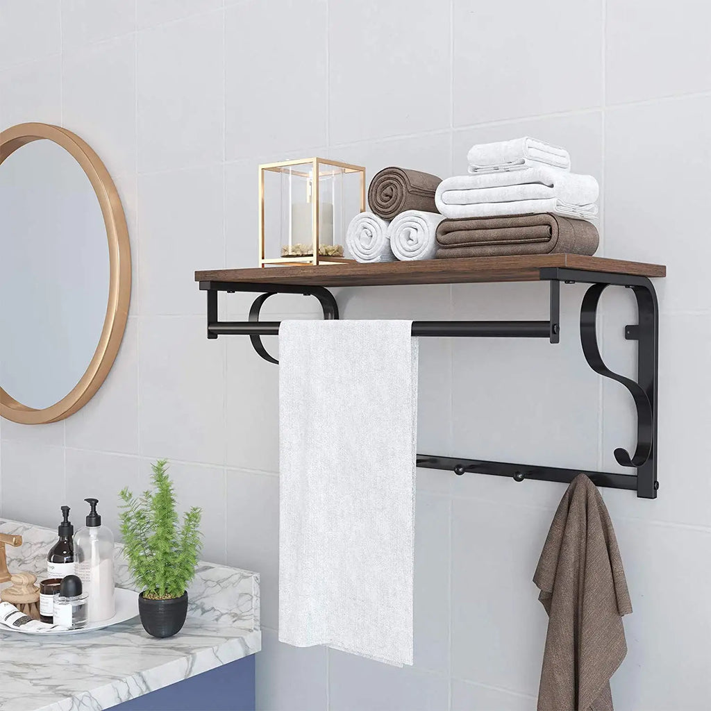 VASAGLE Industrial Wall Mounted Coat Rack with Shelf, 5 Hooks, Hanging Bar, for Hallway, Bathroom, Living Room