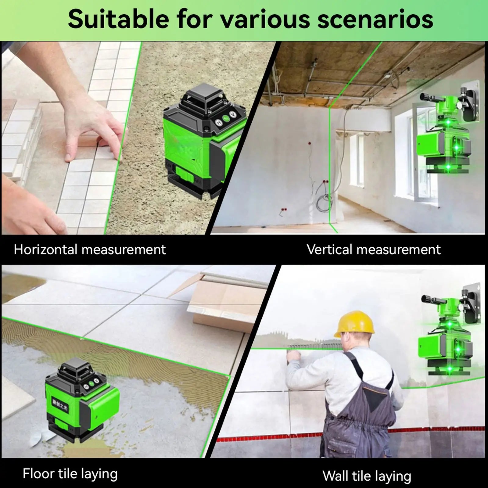 4D 16-Line Self-Leveling Laser Level, USB Rechargeable Cross Line Tool for Construction Tiling, Flooring,Drywall, Wall Alignment