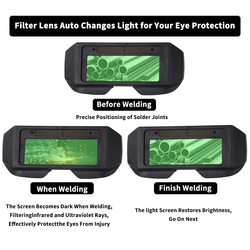 Lunettes de soudure auto-obscurcissantes solaires ultra-légères 60g compatibles TIG MIG MMA — zone-bricolage.com