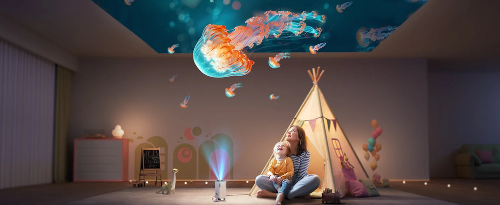 TOPTRO Mini Portable Projector 4K Support 20000 Lumens Full HD 1080P Native 270° Rotating Projector Home Theater Projector