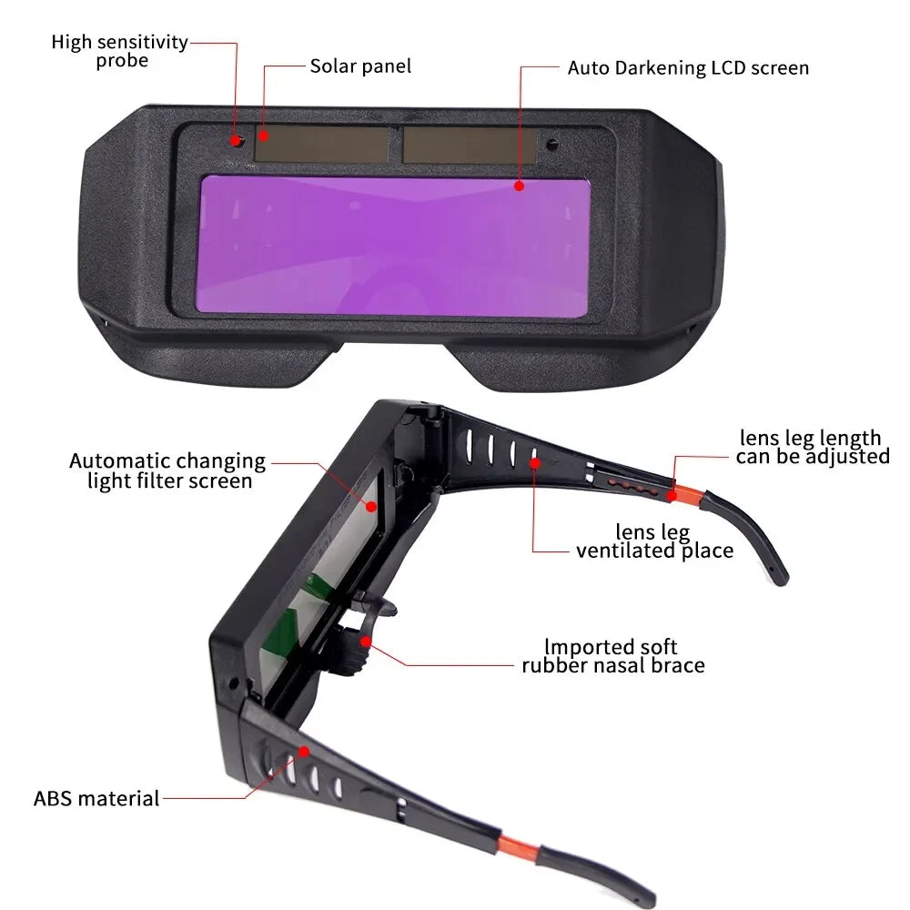 Lunettes de soudure auto-obscurcissantes solaires ultra-légères 60g compatibles TIG MIG MMA — zone-bricolage.com