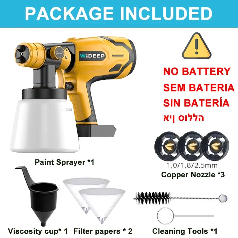 1500W Electric Cordless Spray Gun HVLP Paint Sprayer For Dewalt 20V MAX Battery Furniture Coating Airbrush