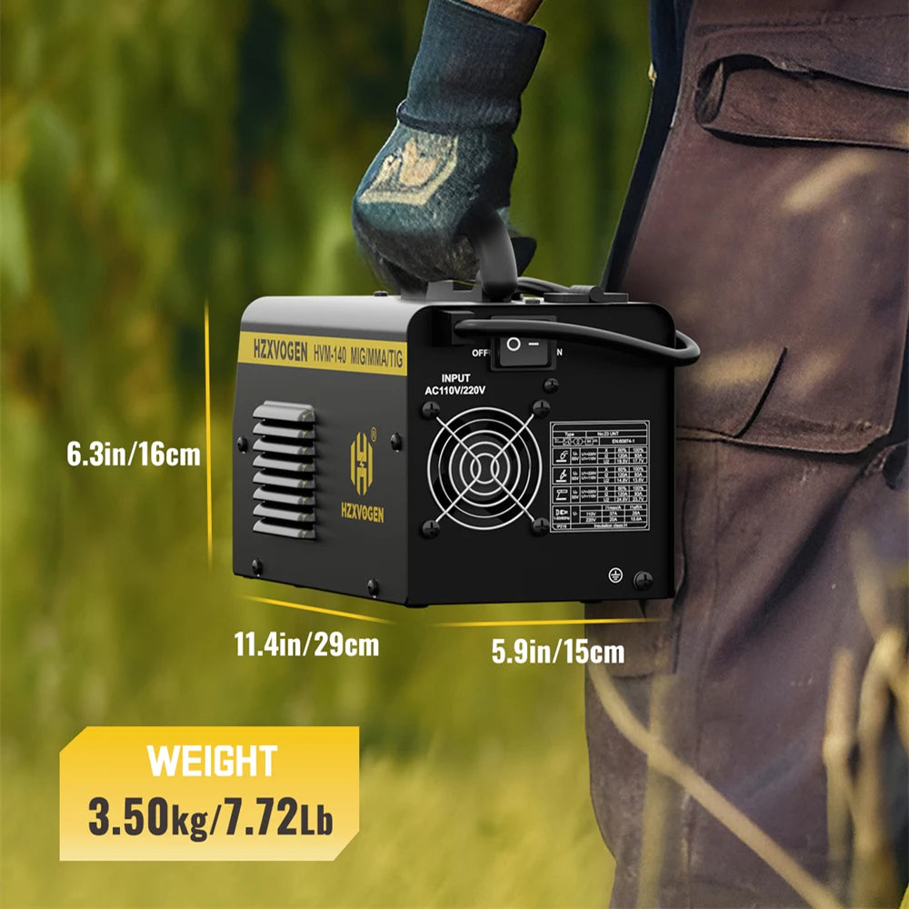 HZXVOGEN HVM140 3 in 1 Semi-Automatic Inverter Mig Welding Machine MMA/Gasless MIG/Lift TIG IGBT Non Gas Welder Synergy Tool