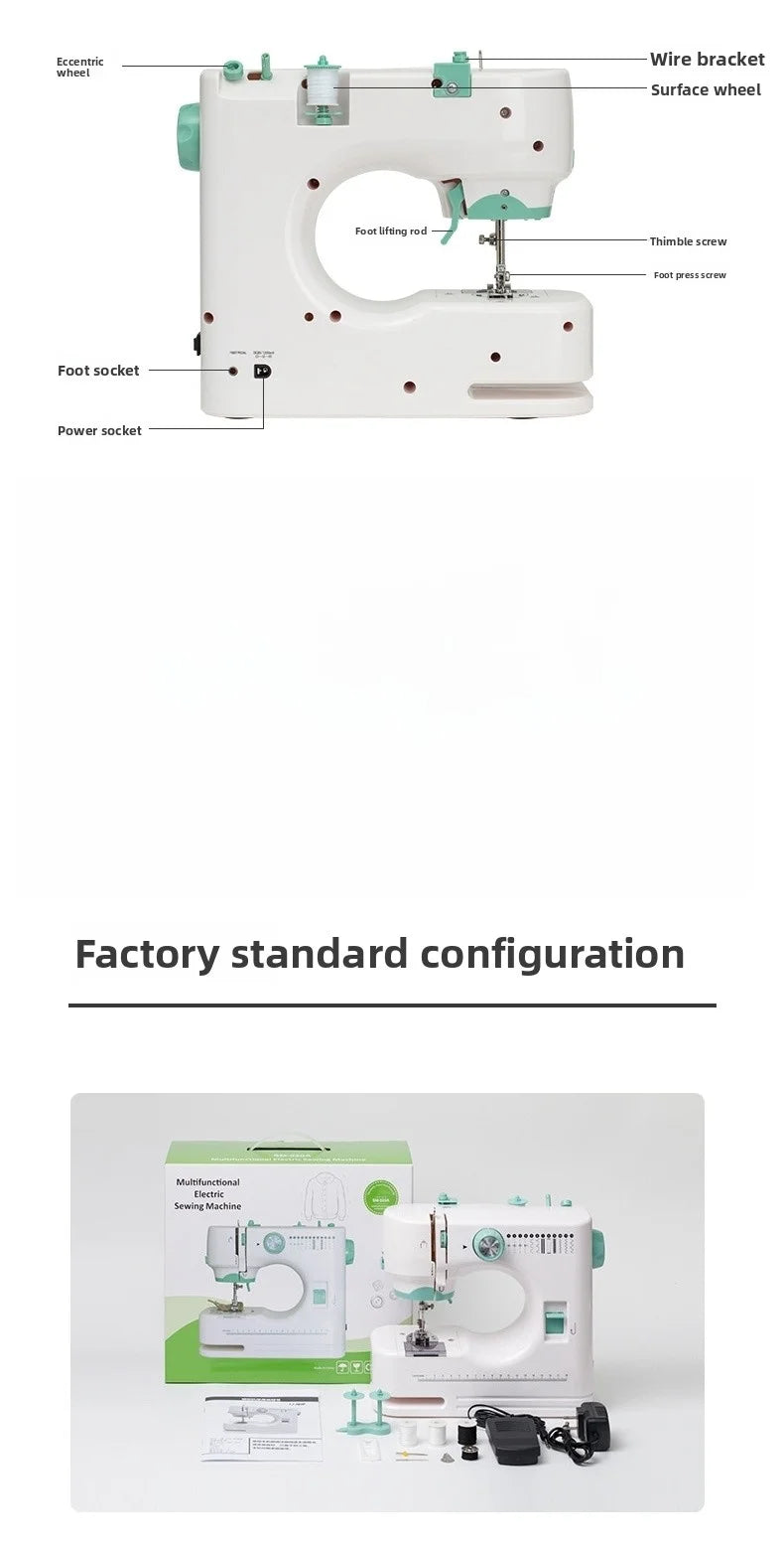 portable Sewing Machine for Beginners with 12 Stitches Pattern LED Light Foot Pedal Double Thread Sewing Kits  Plugged In 220V