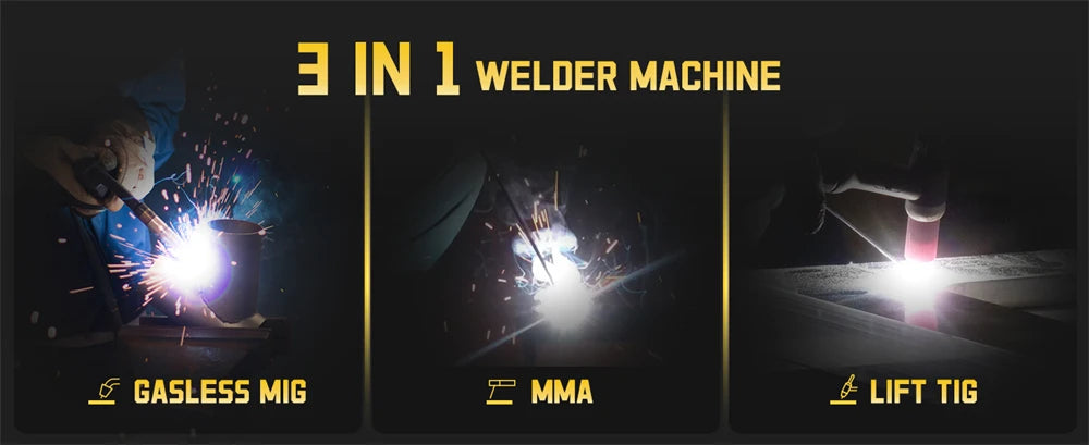 HZXVOGEN HVM140 3 in 1 Semi-Automatic Inverter Mig Welding Machine MMA/Gasless MIG/Lift TIG IGBT Non Gas Welder Synergy Tool