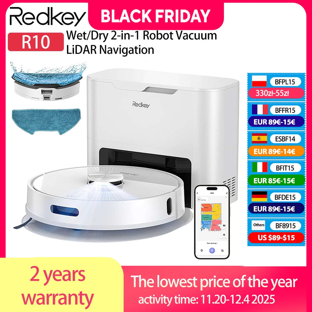 Redkey R10 Robot Vacuum Cleaner 2-in-1 Auto Vacuum Mop Wiping Function LiDAR Navigation Strong 4000Pa Suction Power 4 L Dust Bag