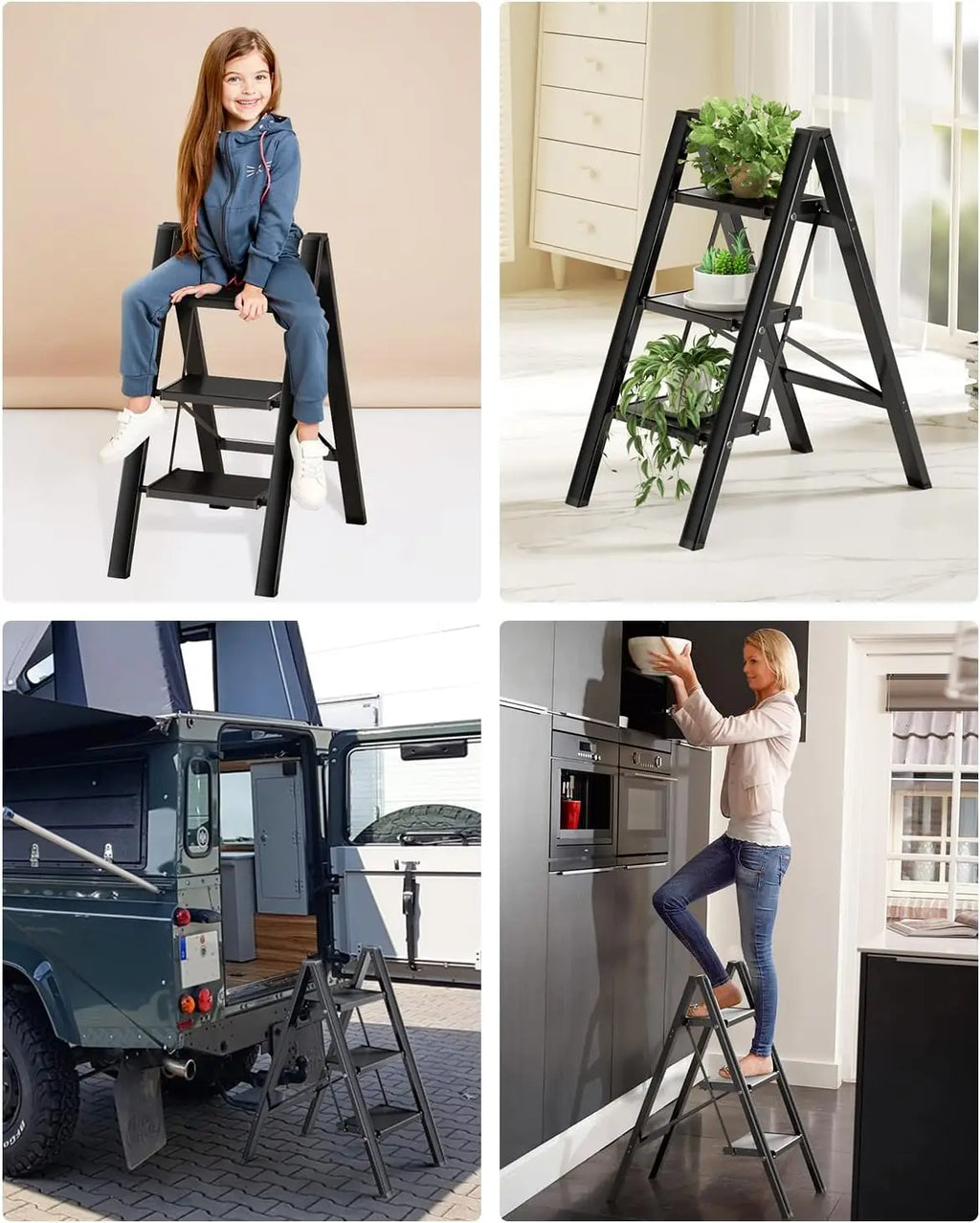 2-3-4 Step Ladder Aluminum Lightweight Folding Step Stool Wide Anti-Slip Pedal 150kg load Household Office Portable Stepladder