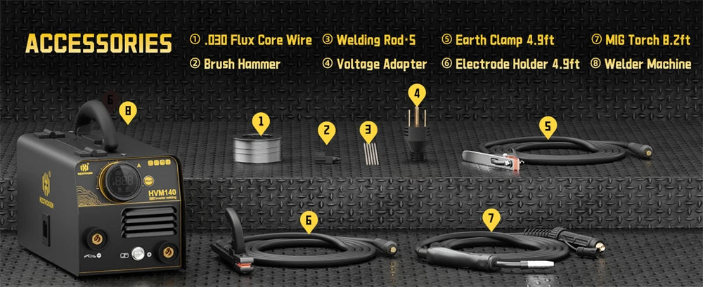 HZXVOGEN HVM140 3 in 1 Semi-Automatic Inverter Mig Welding Machine MMA/Gasless MIG/Lift TIG IGBT Non Gas Welder Synergy Tool
