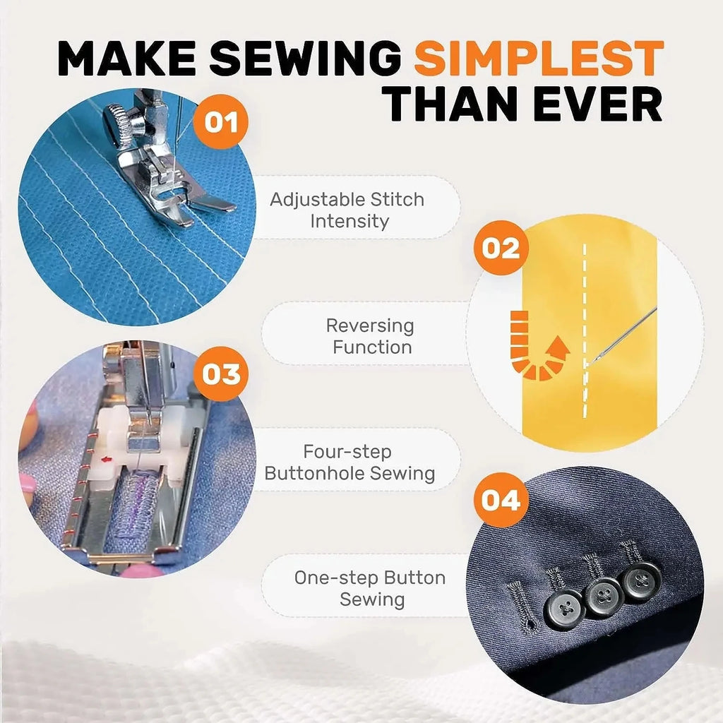 portable Sewing Machine for Beginners with 12 Stitches Pattern LED Light Foot Pedal Double Thread Sewing Kits  Plugged In 220V
