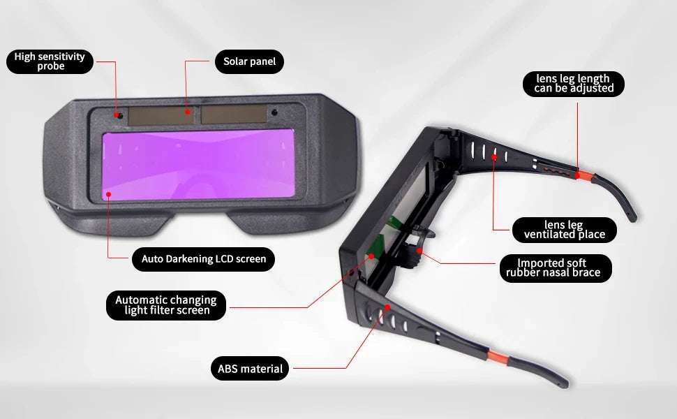 Lunettes de soudure auto-obscurcissantes solaires ultra-légères 60g compatibles TIG MIG MMA — zone-bricolage.com