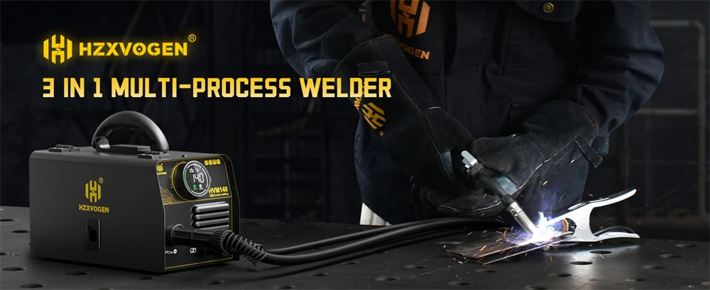 HZXVOGEN HVM140 3 in 1 Semi-Automatic Inverter Mig Welding Machine MMA/Gasless MIG/Lift TIG IGBT Non Gas Welder Synergy Tool