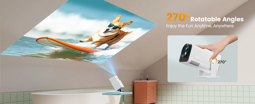 TOPTRO Mini Portable Projector 4K Support 20000 Lumens Full HD 1080P Native 270° Rotating Projector Home Theater Projector