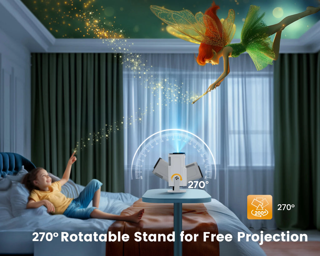 TOPTRO Mini Portable Projector 4K Support 20000 Lumens Full HD 1080P Native 270° Rotating Projector Home Theater Projector